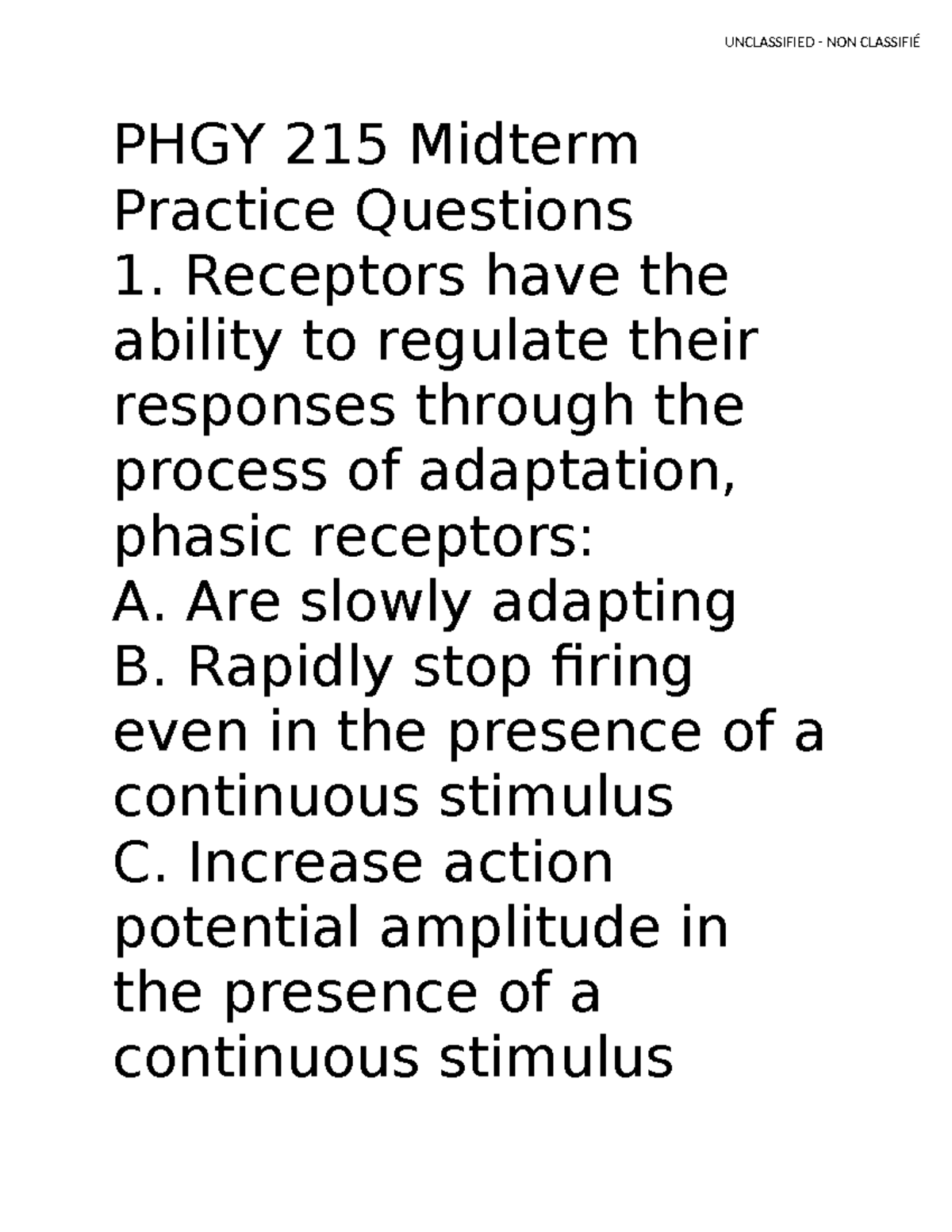 PHGY 215 Midterm Practice Questions and Answers - Studocu