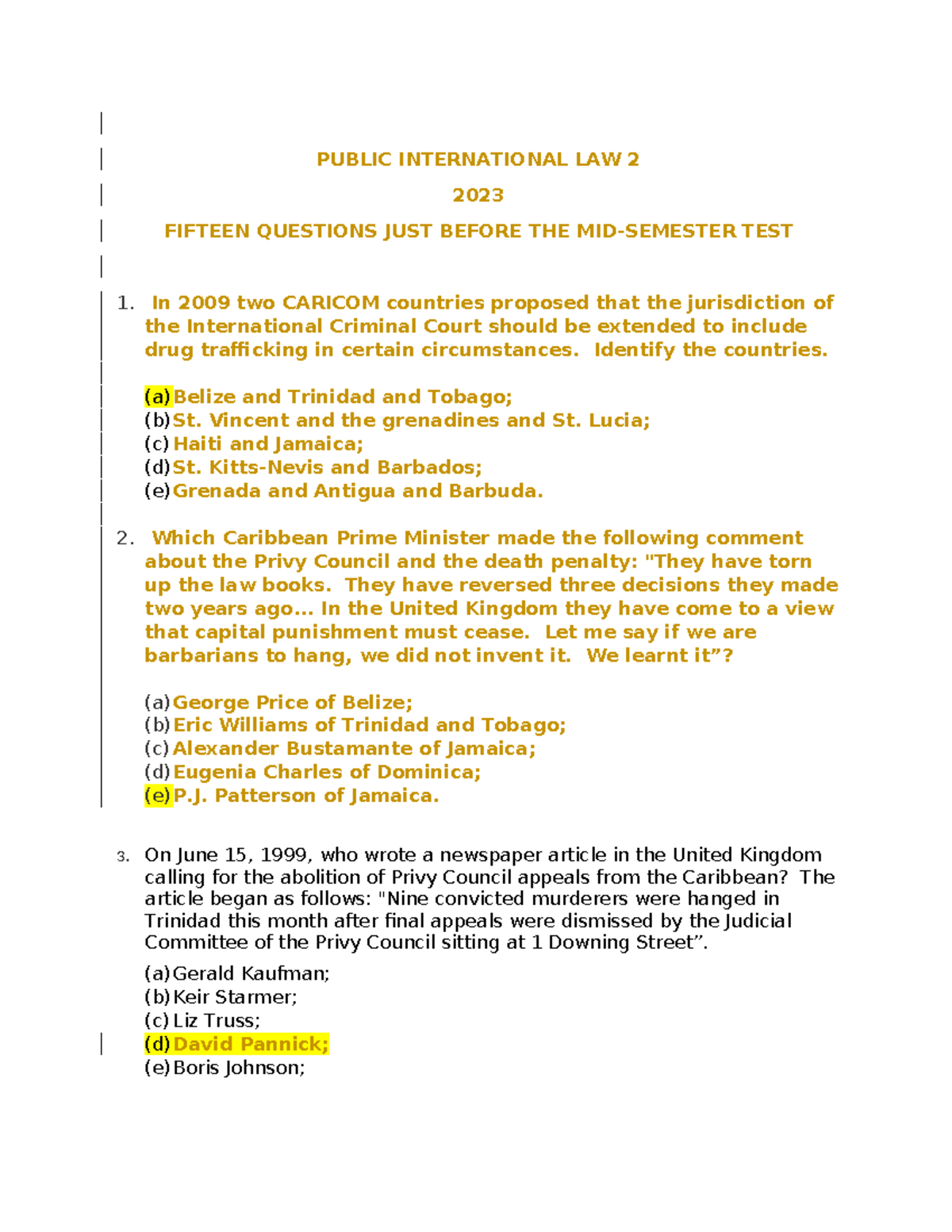 15 mcqs - mid term exam practice - PUBLIC INTERNATIONAL LAW 2 2023 ...