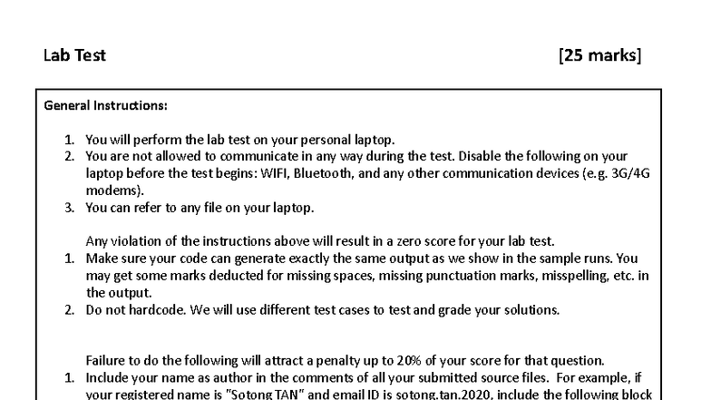 LT-2020 - Lab Test General Instructions and Guidelines - Studocu