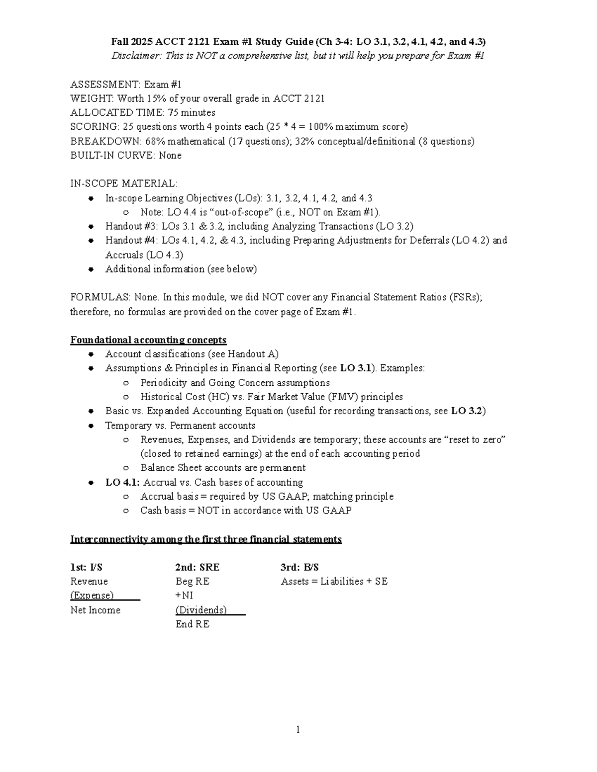 Fall 2025 ACCT 2121 Exam Study Guide (LOs 3.1, 3.2, 4.1-4.3) - Studocu