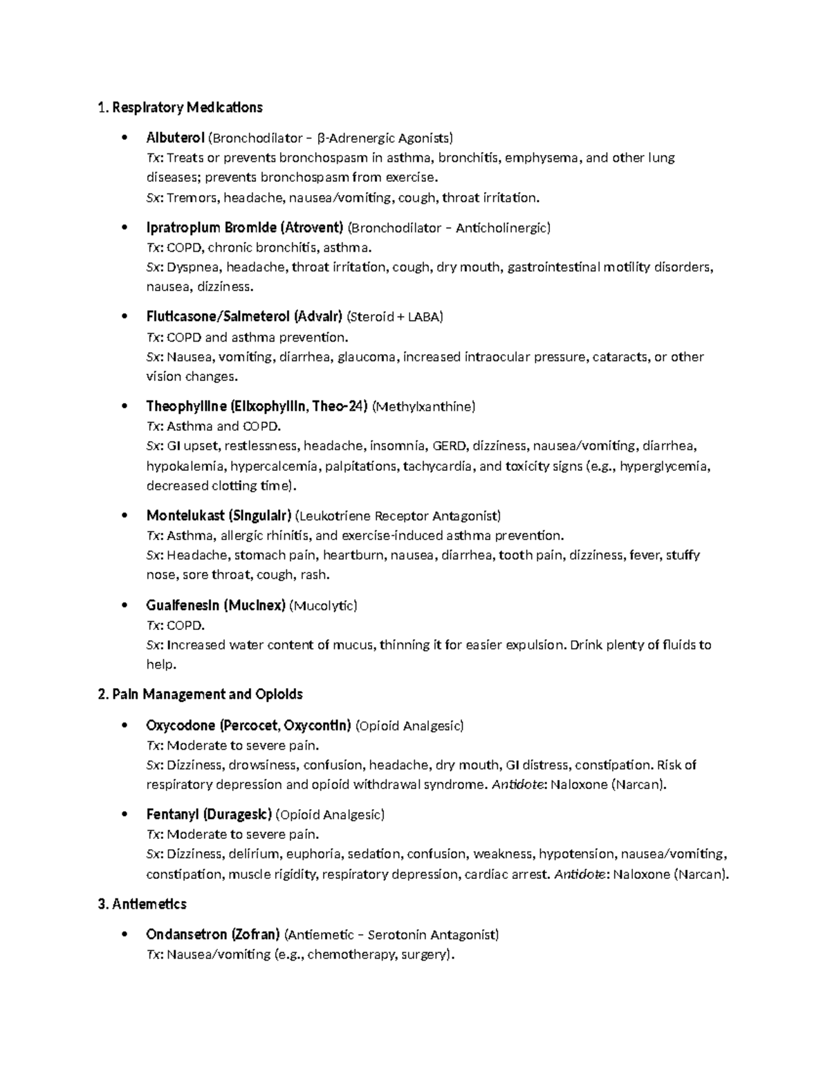 Exam 2 Medications: Essential Drugs & Their Effects - Studocu