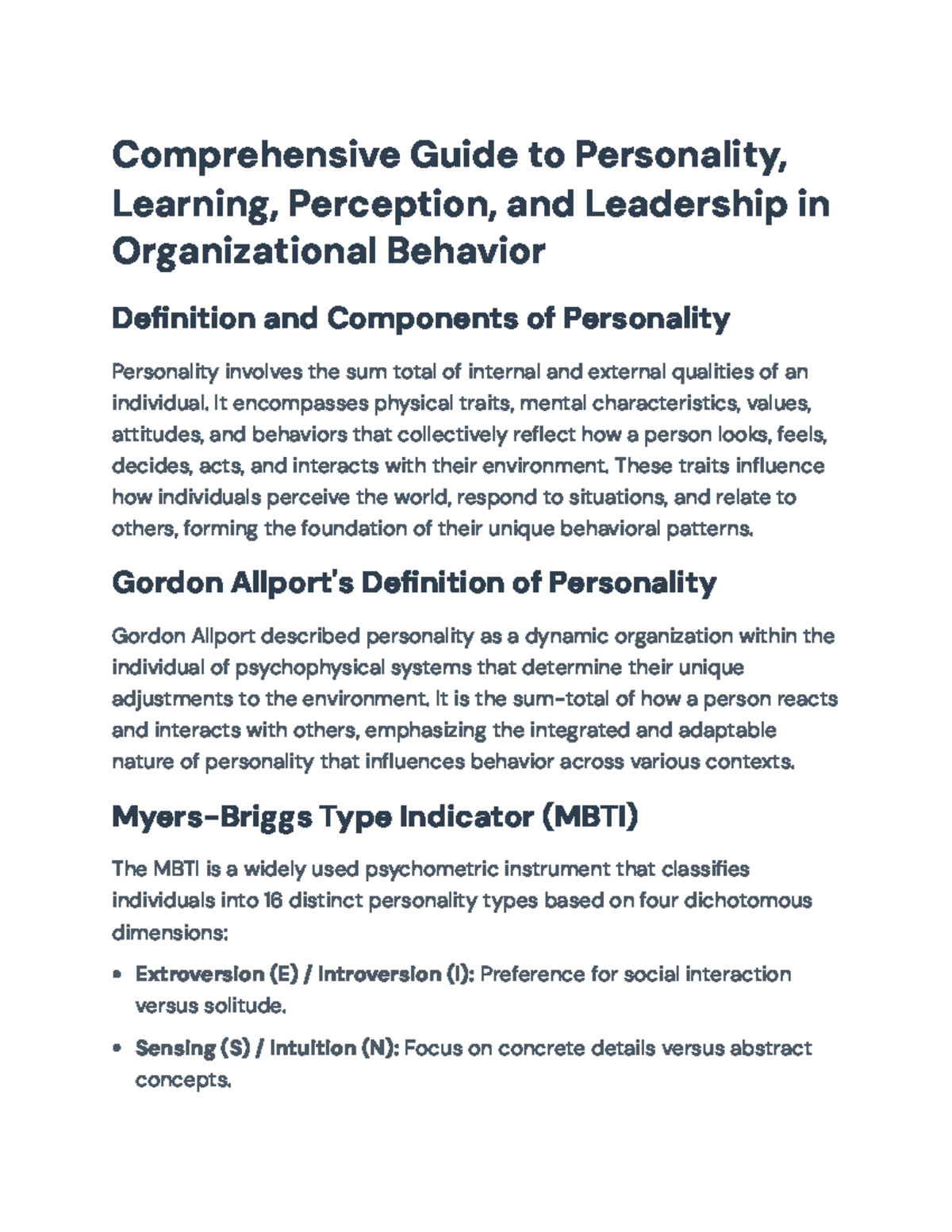 Comprehensive Guide to OB & Leadership Theories (Course Code: OB101 ...
