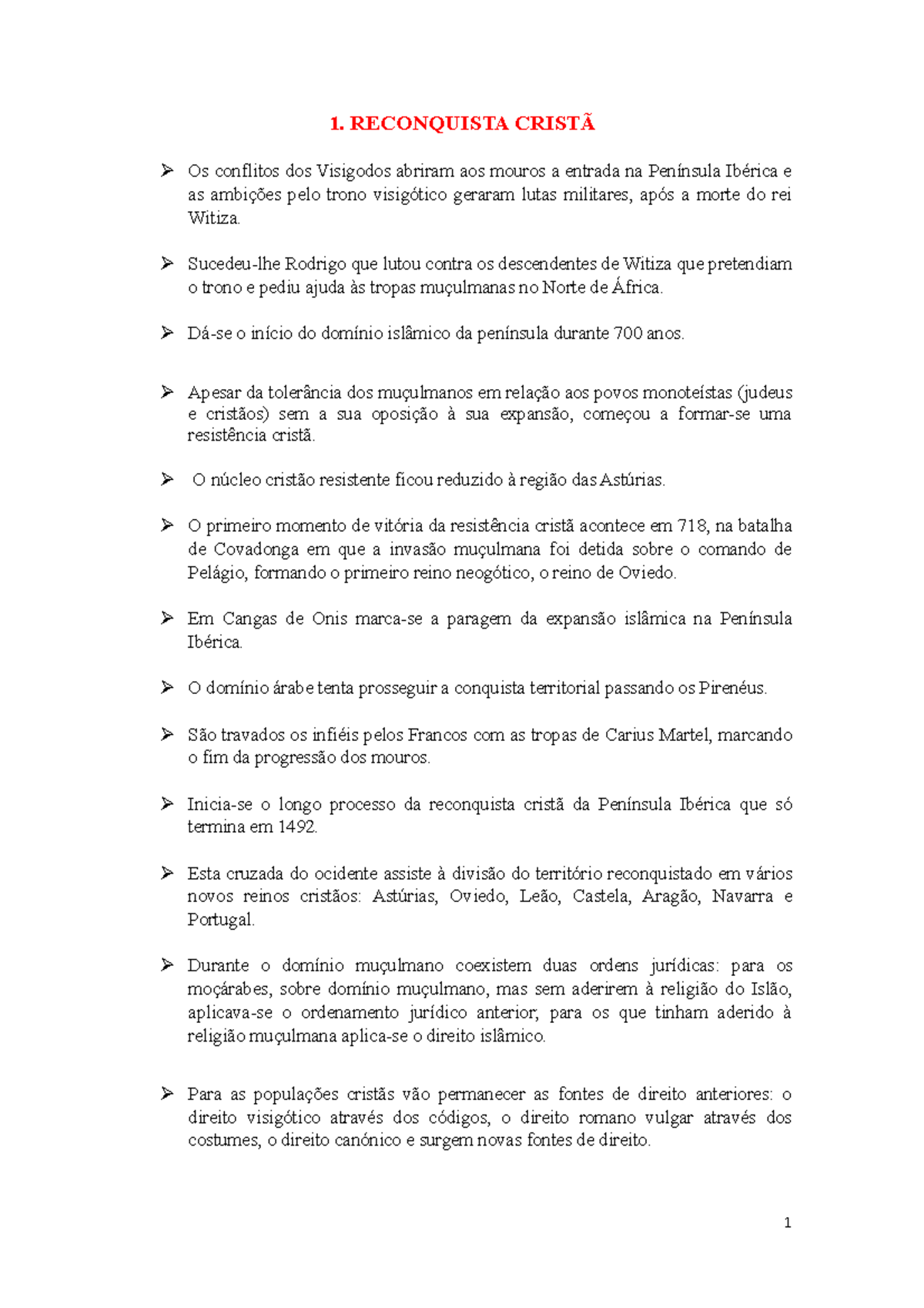 História do Direito II: Reconquista Cristã e Formação do Reino de Portugal - Document Preview