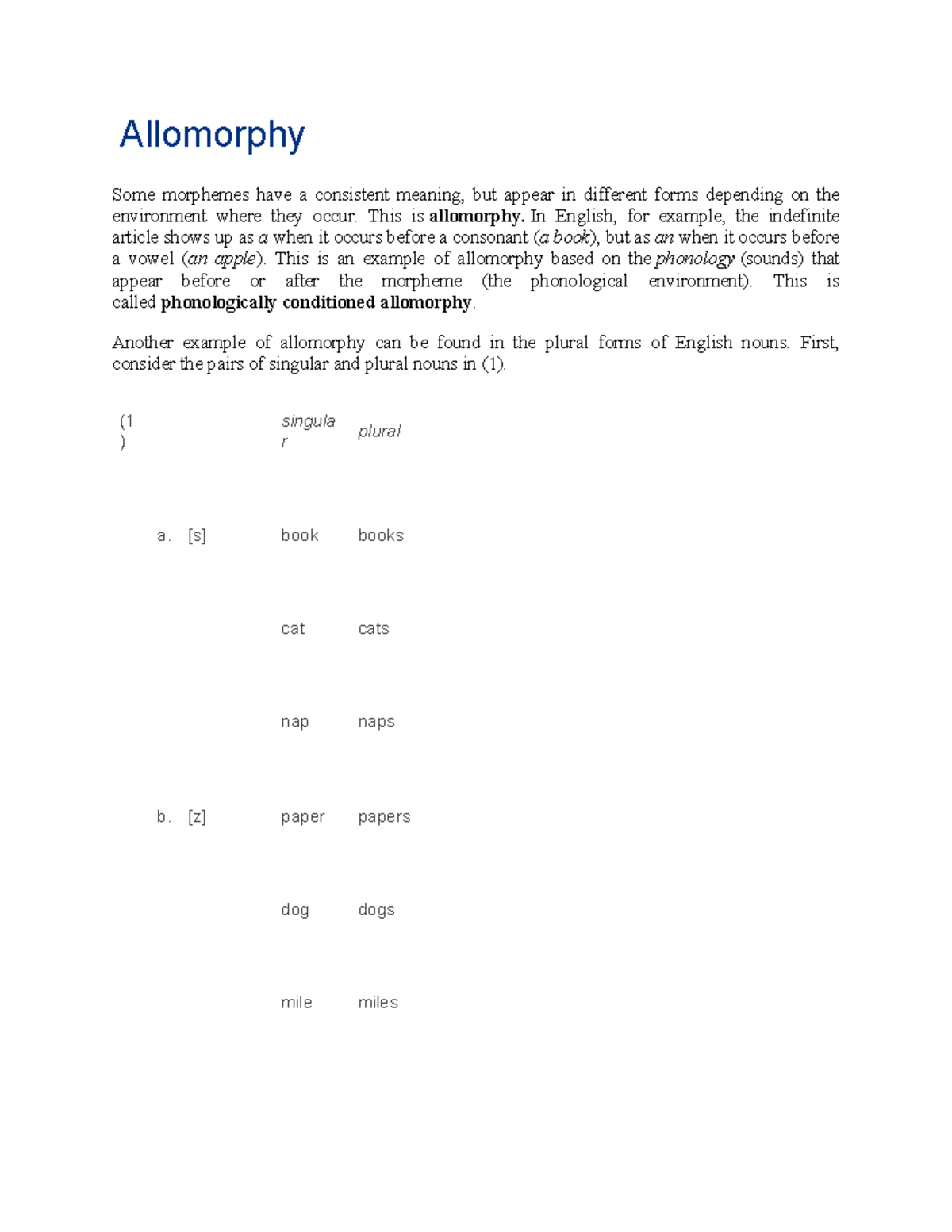 Allomorphy in English: Understanding Morphological Variations - Studocu