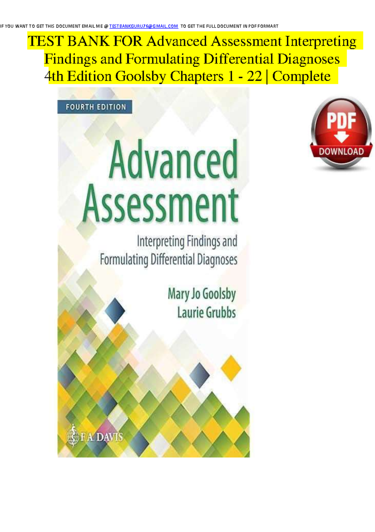 Test bank for advanced assessment interpreting findings and formulating ...