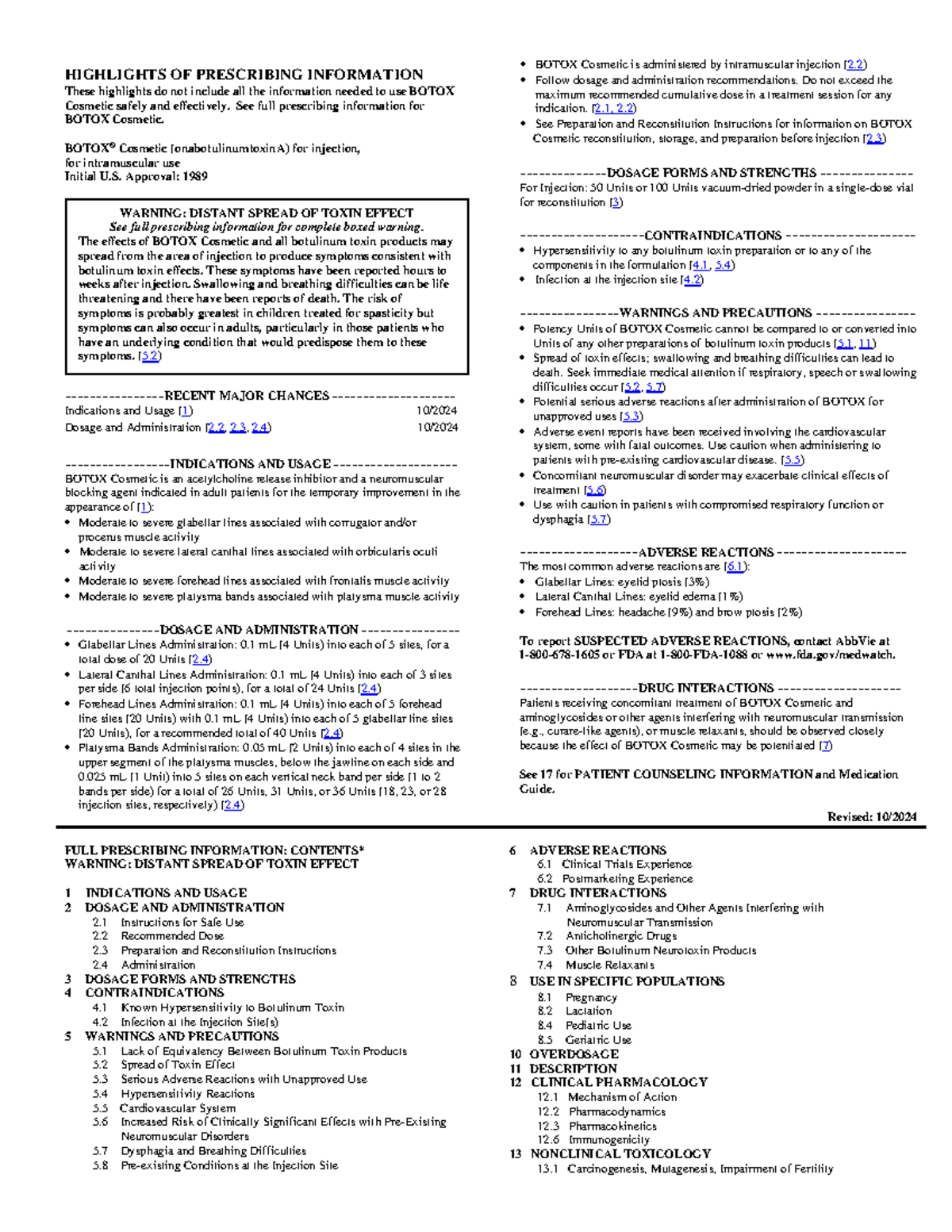 BOTOX Cosmetic (onabotulinumtoxinA) Administration Guidelines and ...
