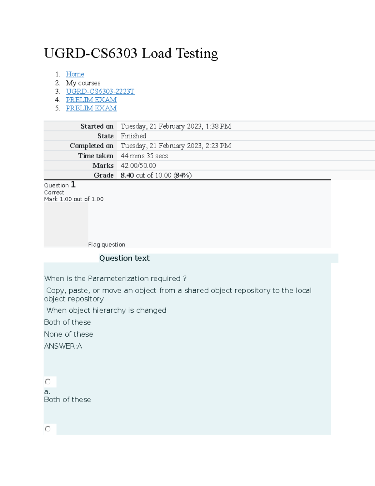 UGRD-CS6303 Load Testing Prelim to Final Exam Review Notes - Studocu