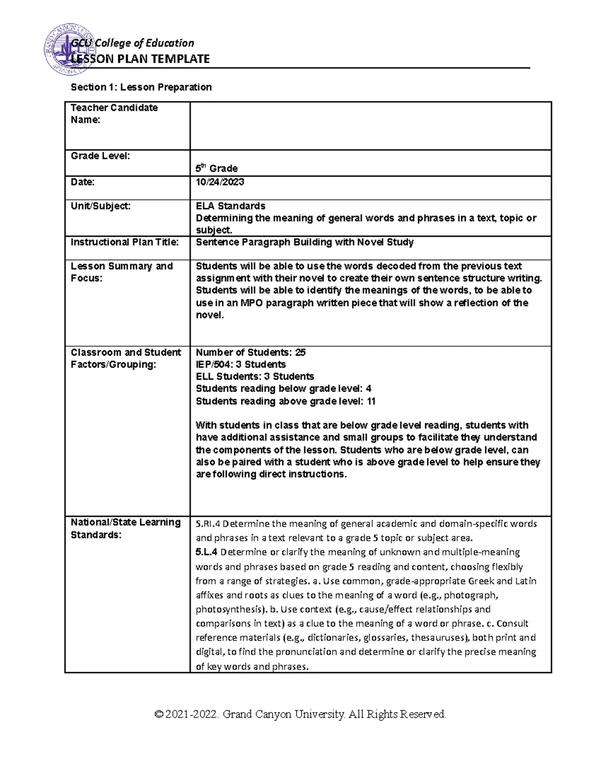 ELM 555 Topic 4 - Elements of an Effective Lesson Plan Template - Studocu