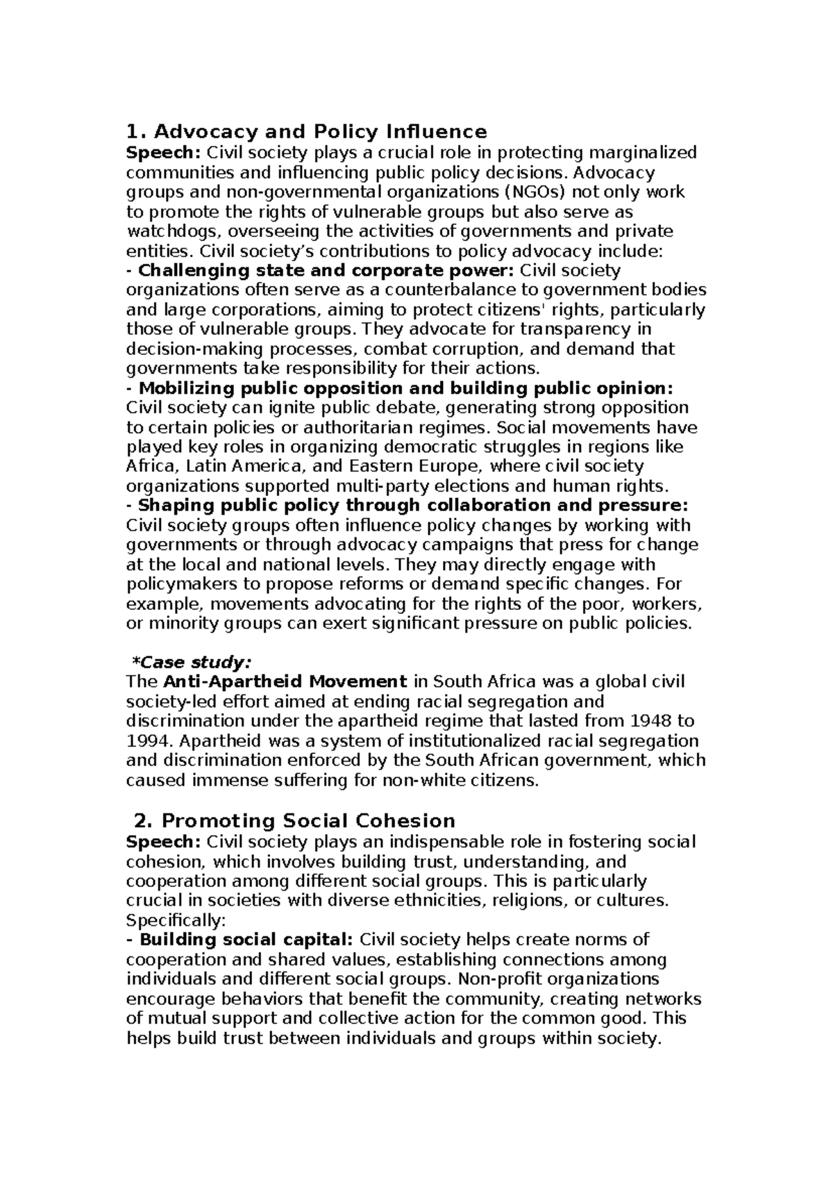 Advocacy and Policy Influence: Civil Society's Role in Change - Studocu