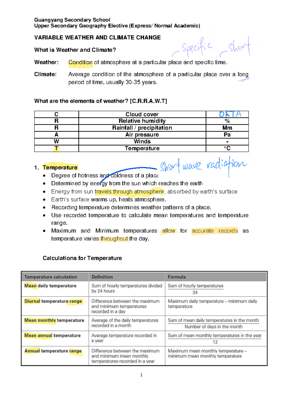 Geography Notes on Weather & Climate Change (Upper Sec Elective) - Studocu