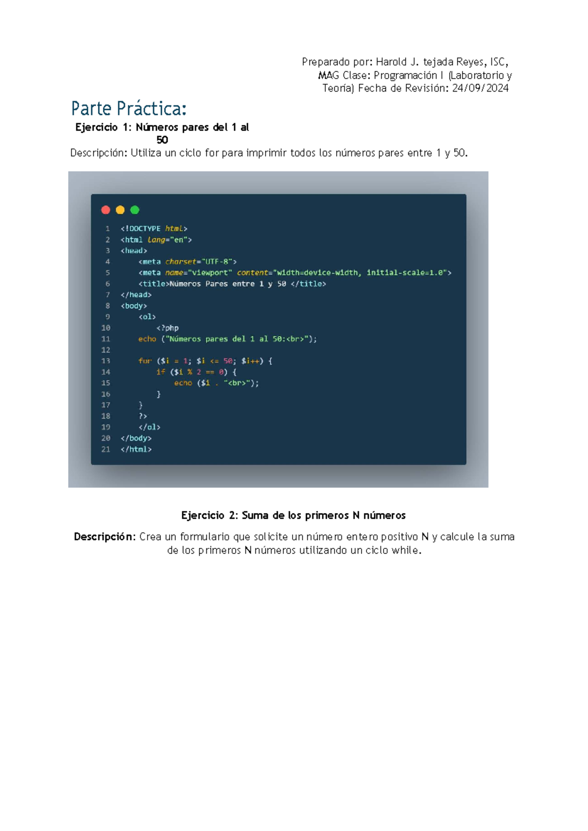 Ciclos Repetitivos - Parte Práctica en Programación I (ISC) - Studocu