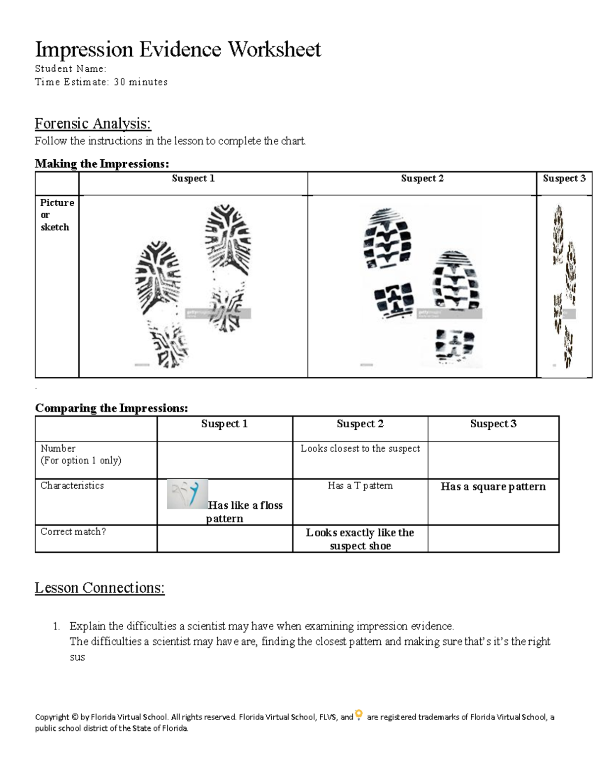 Forensic Analysis: Impression Evidence Worksheet (FLVS) - Studocu