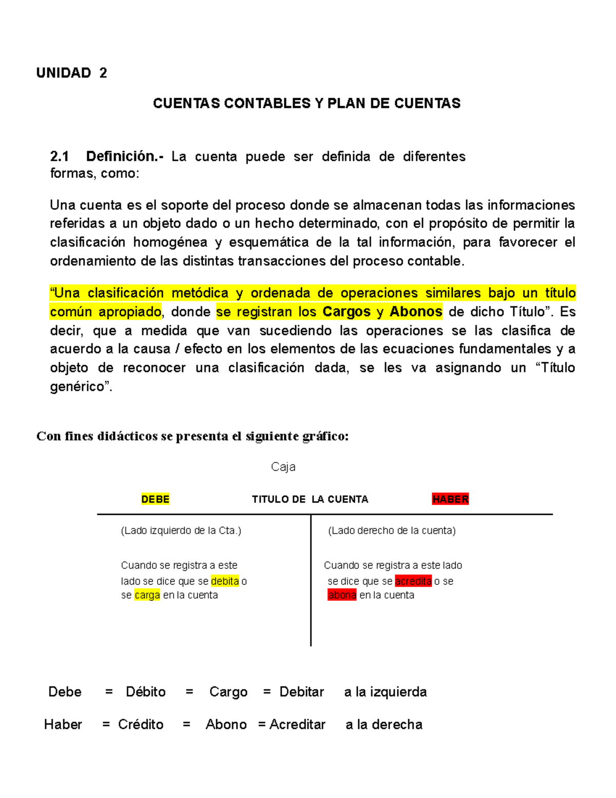 PLAN DE Cuentas Contabilidad 1 - UNIDAD 2 CUENTAS CONTABLES Y PLAN DE ...