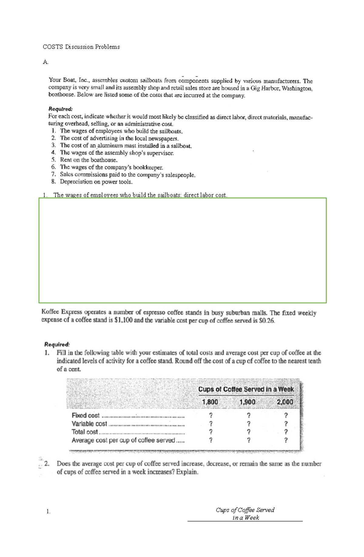 Costs-Discussion-Problems 2 - COSTS Discussion Problems A. 1. The wages ...