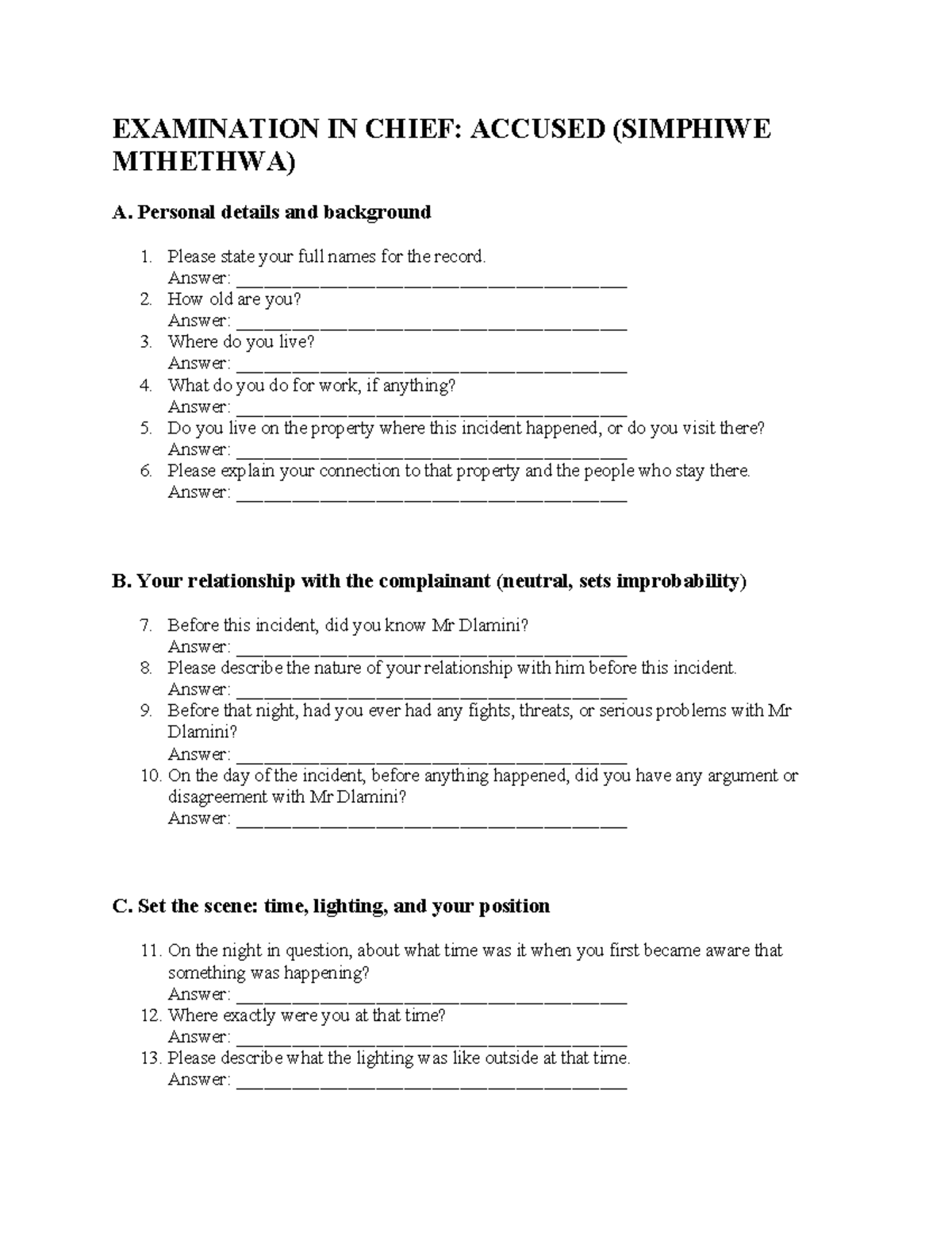 EXAMINATION IN CHIEF: ACCUSED (SIMPHIWE MTHETHWA) - Testimony Notes ...