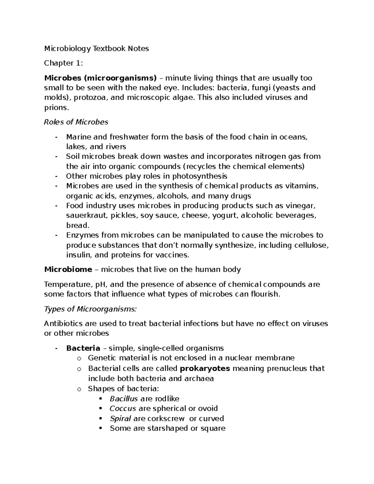 Microbiology Textbook Notes: Chapter 1 - Microbes and Their Roles - Studocu