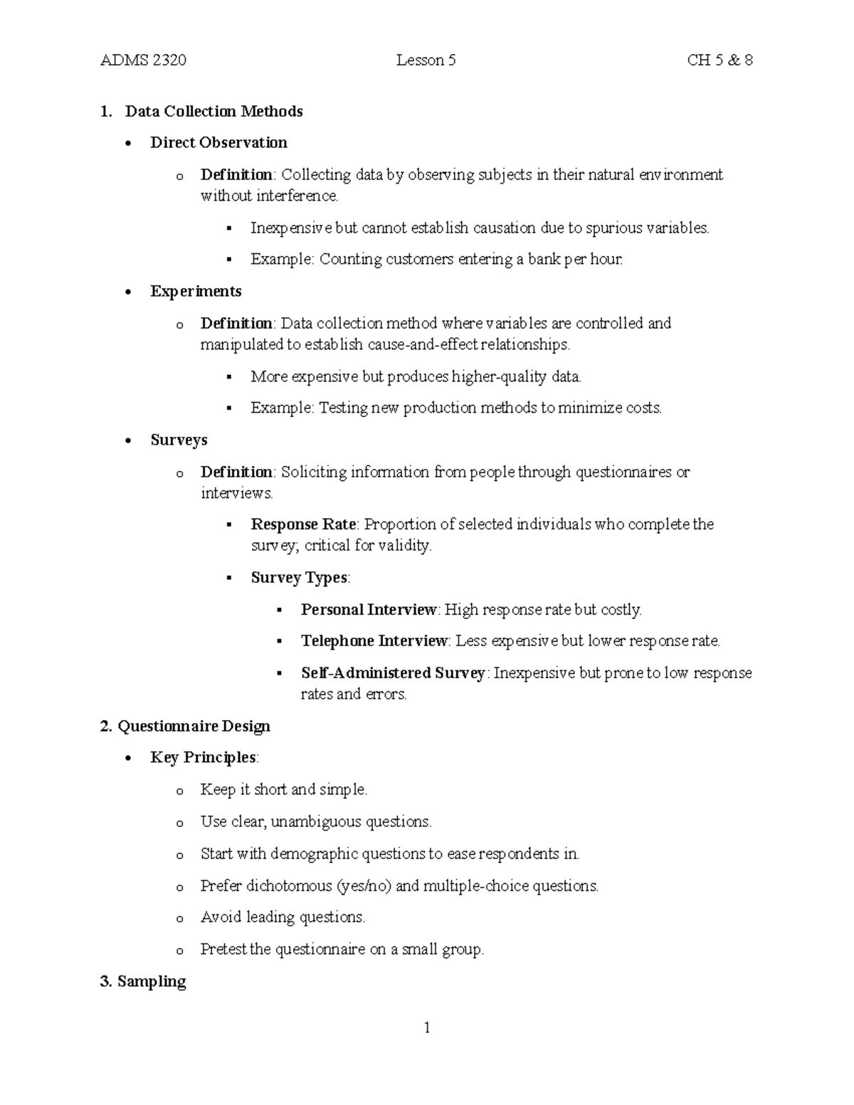 ADMS 2320 Lecture 5: Data Collection Methods & Sampling Techniques ...