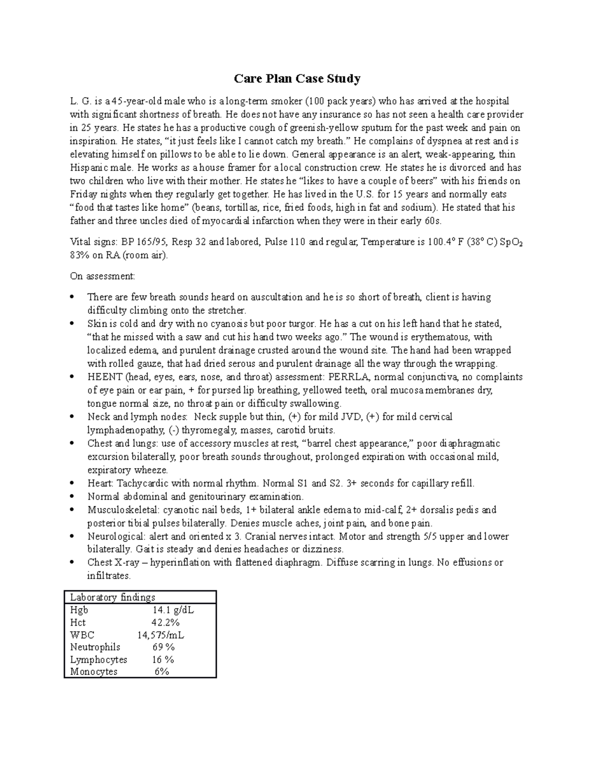 NUR 101 Case Study and Template for Nursing Care Plan - Deprecated API ...