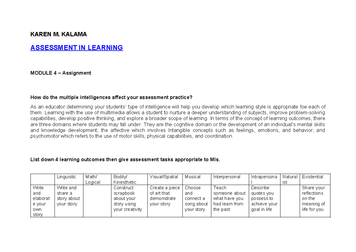 Module 4 Assignment: Impact of Multiple Intelligences on Assessment ...