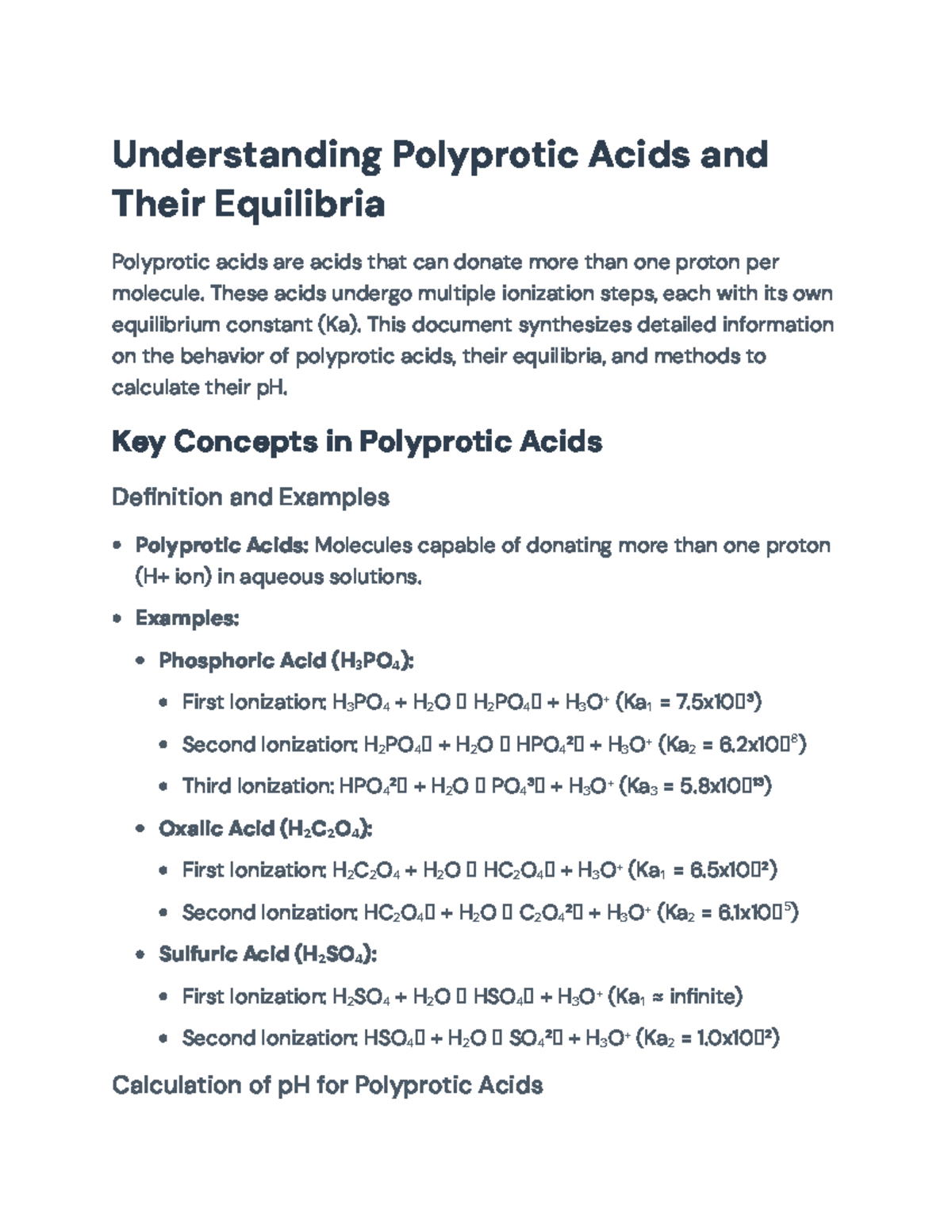 Understanding Polyprotic Acids and Their pH Calculations: Key Concepts ...