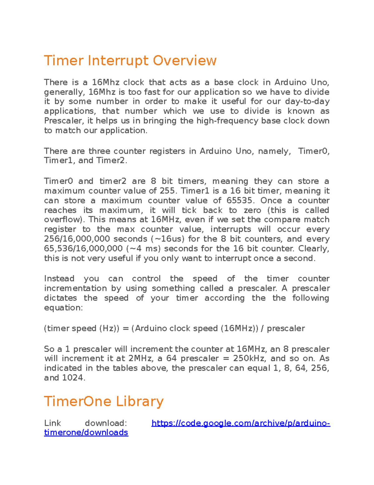 21c Timer Interrupts and Prescaler Usage in Arduino Uno - Studocu