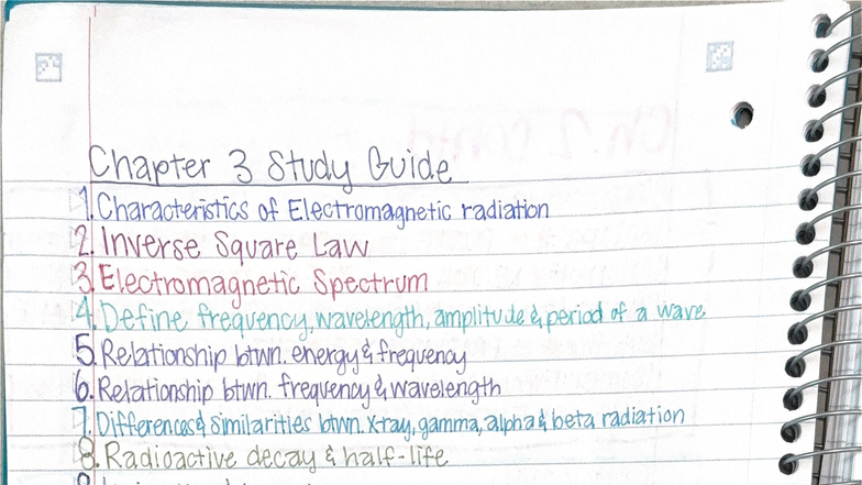 Chapter 3 Study Guide: Characteristics of Electromagnetic Radiation ...