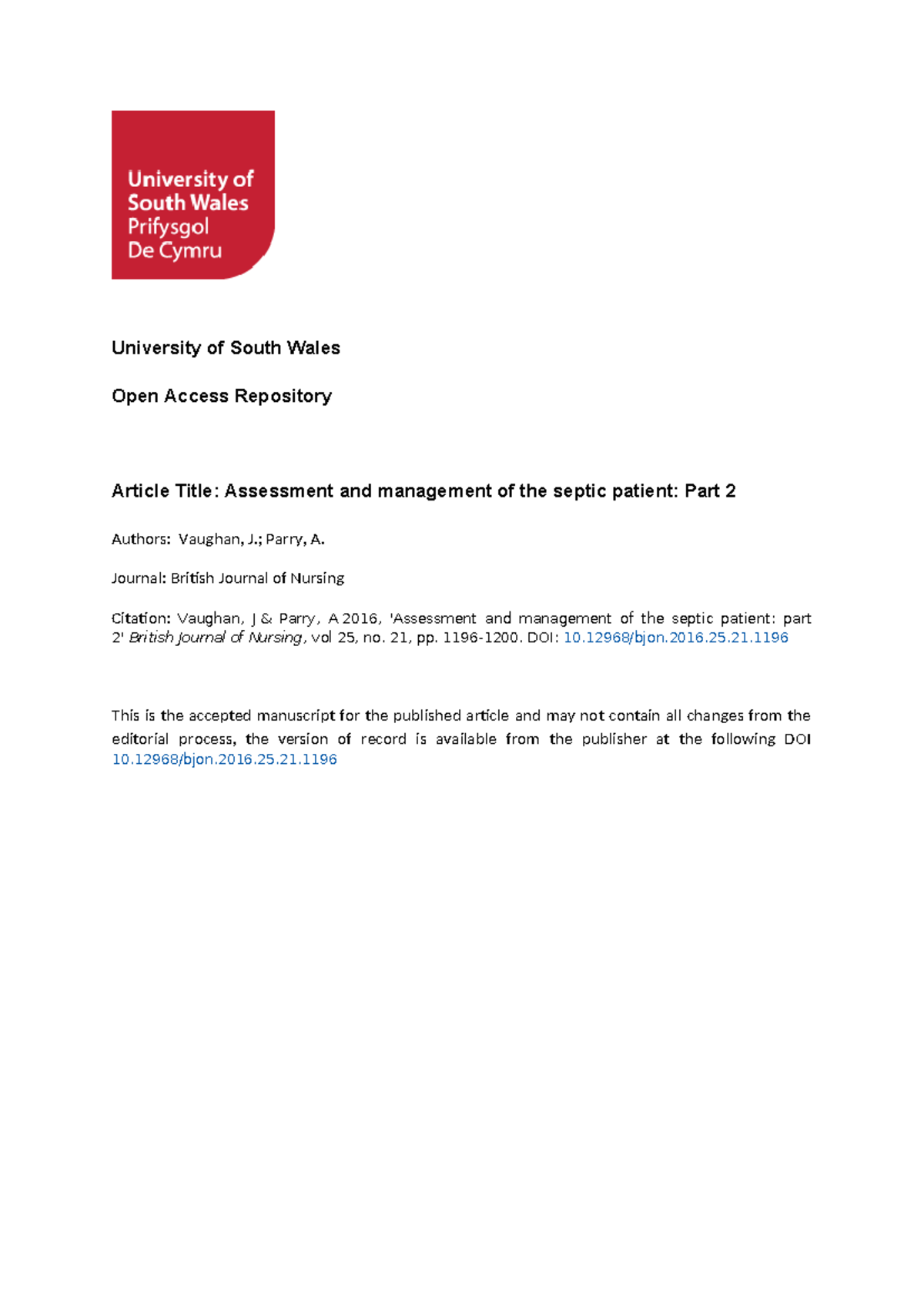 Assessment and Management of Sepsis: Nursing Interventions (Part 2 ...