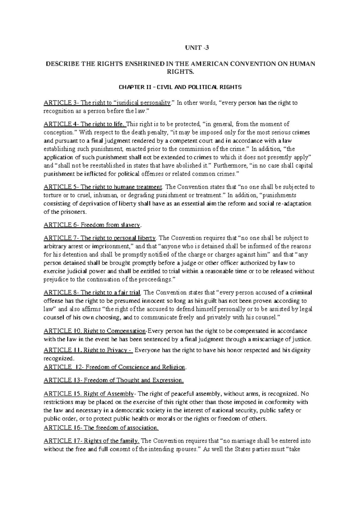 Unit 3 - Notes on Human Rights & African Charter Analysis - Studocu