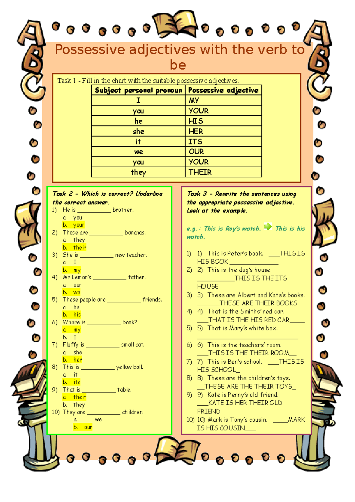 Possessive Adjectives Worksheet 2 - Practice Tasks and Answers - Studocu