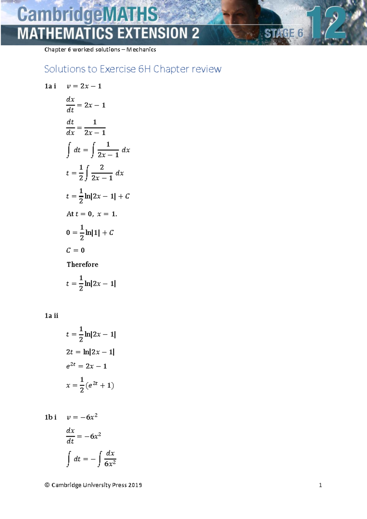 Chapter 6H Mechanics Worked Solutions Review and Exercises - Studocu