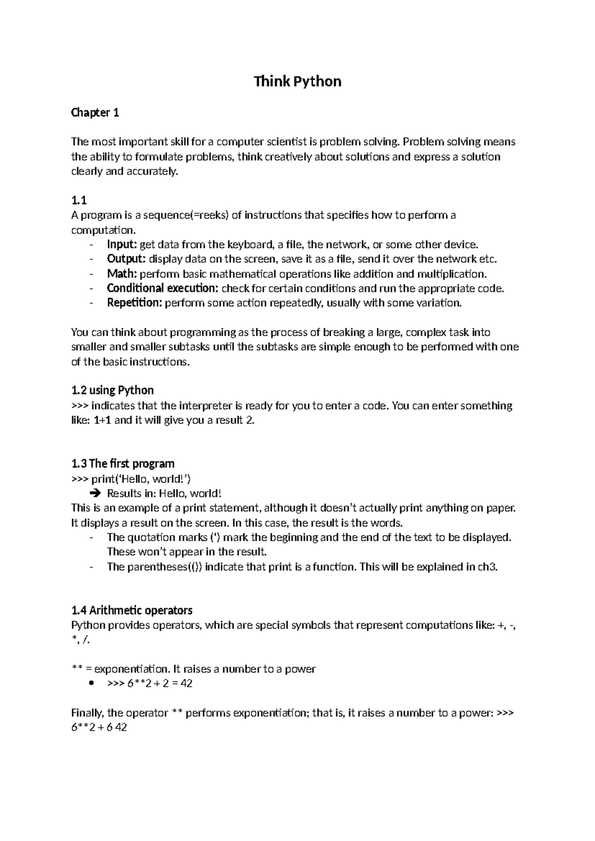 Think Python - Chapter Summaries and Key Concepts - Studeersnel