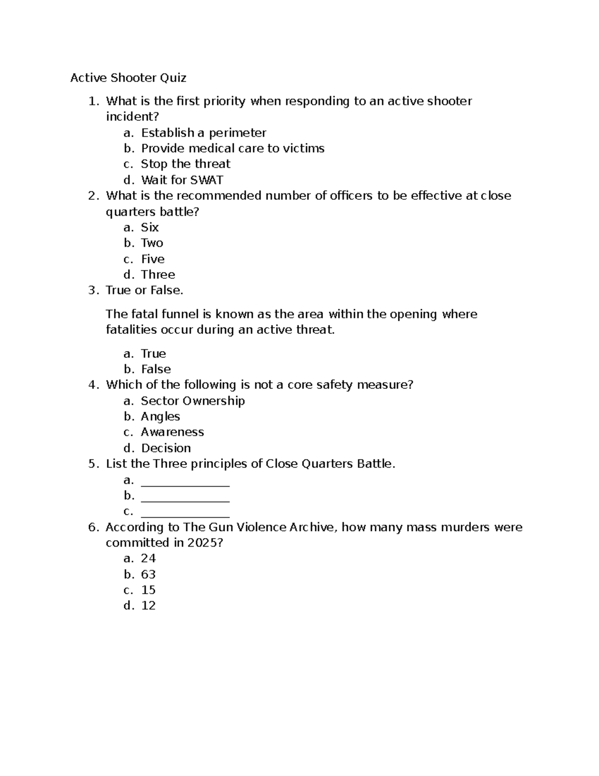 Active Shooter Quiz 1: Key Concepts and Safety Measures - Studocu