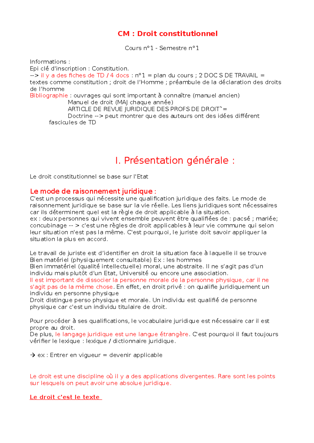 CM : Droit Constitutionnel - Chapitre 1 - Introduction et Concepts Clés ...
