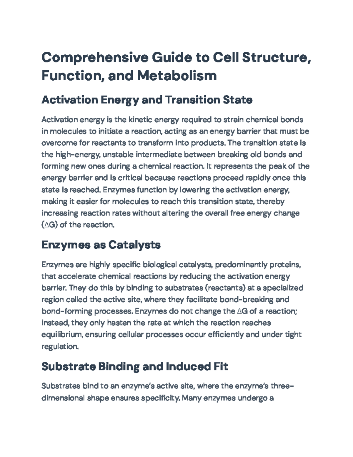 Comprehensive Overview of Cell Structures and Enzyme Functions (BIO 101 ...
