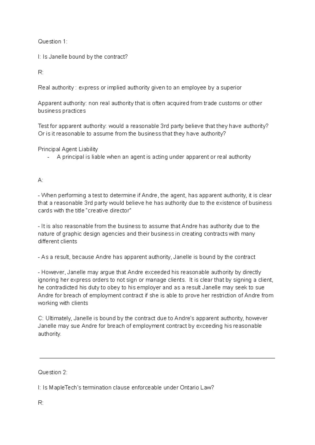 Final practice exam notes for contract law (LAW 101) - Studocu
