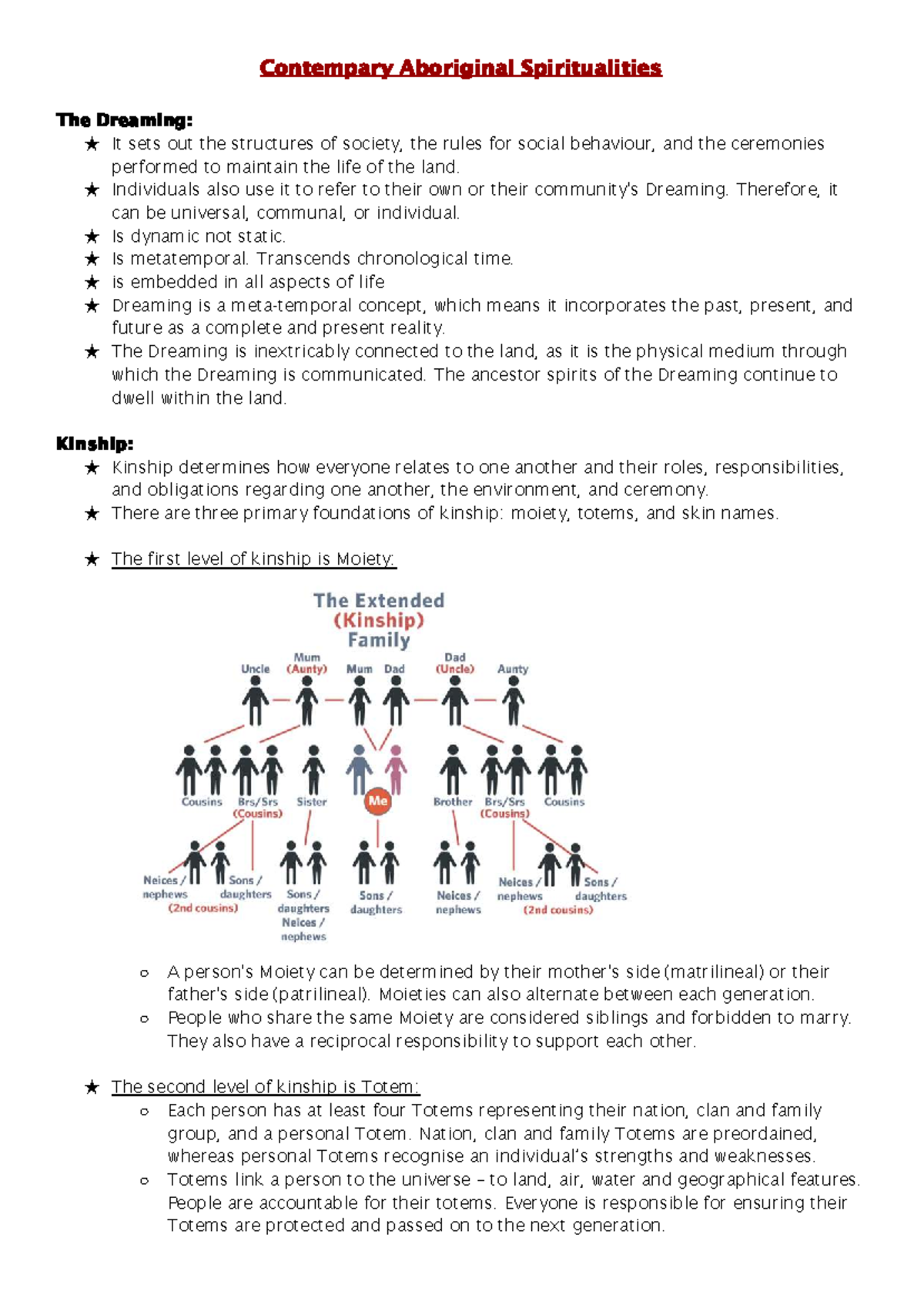 Religion Notes: Aboriginal Spirituality (SOR1) - The Dreaming & Kinship ...