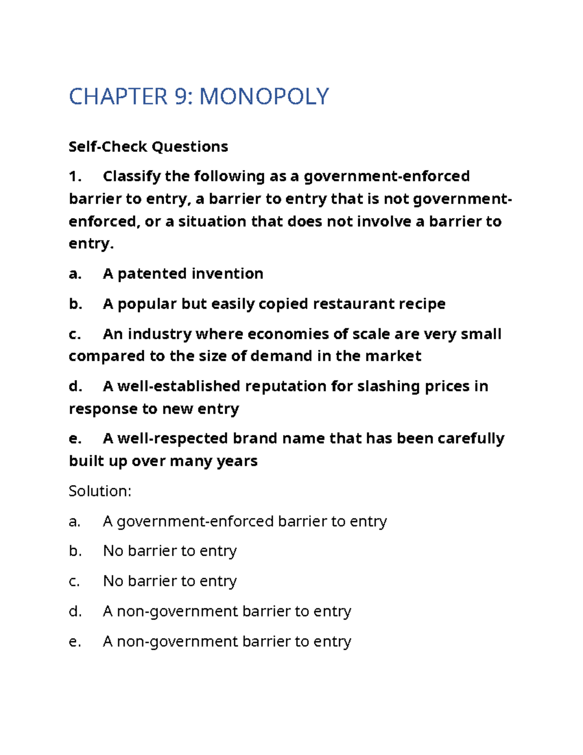Monopoly Concepts and Analysis - ECON 101 Chapter 9 Review Questions ...