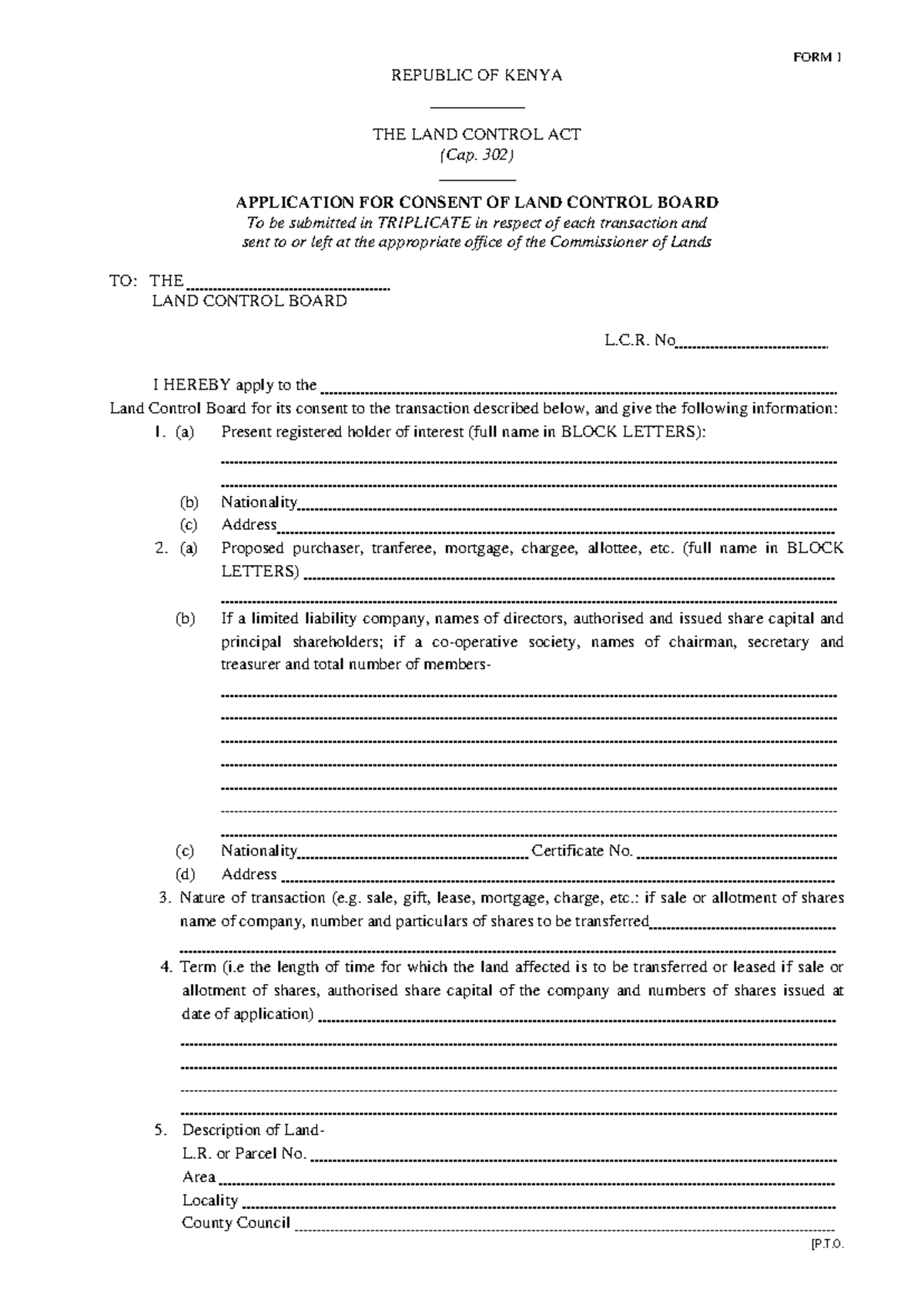 Land Control Board Consent Application - Form 1 (Kenya) - Studocu