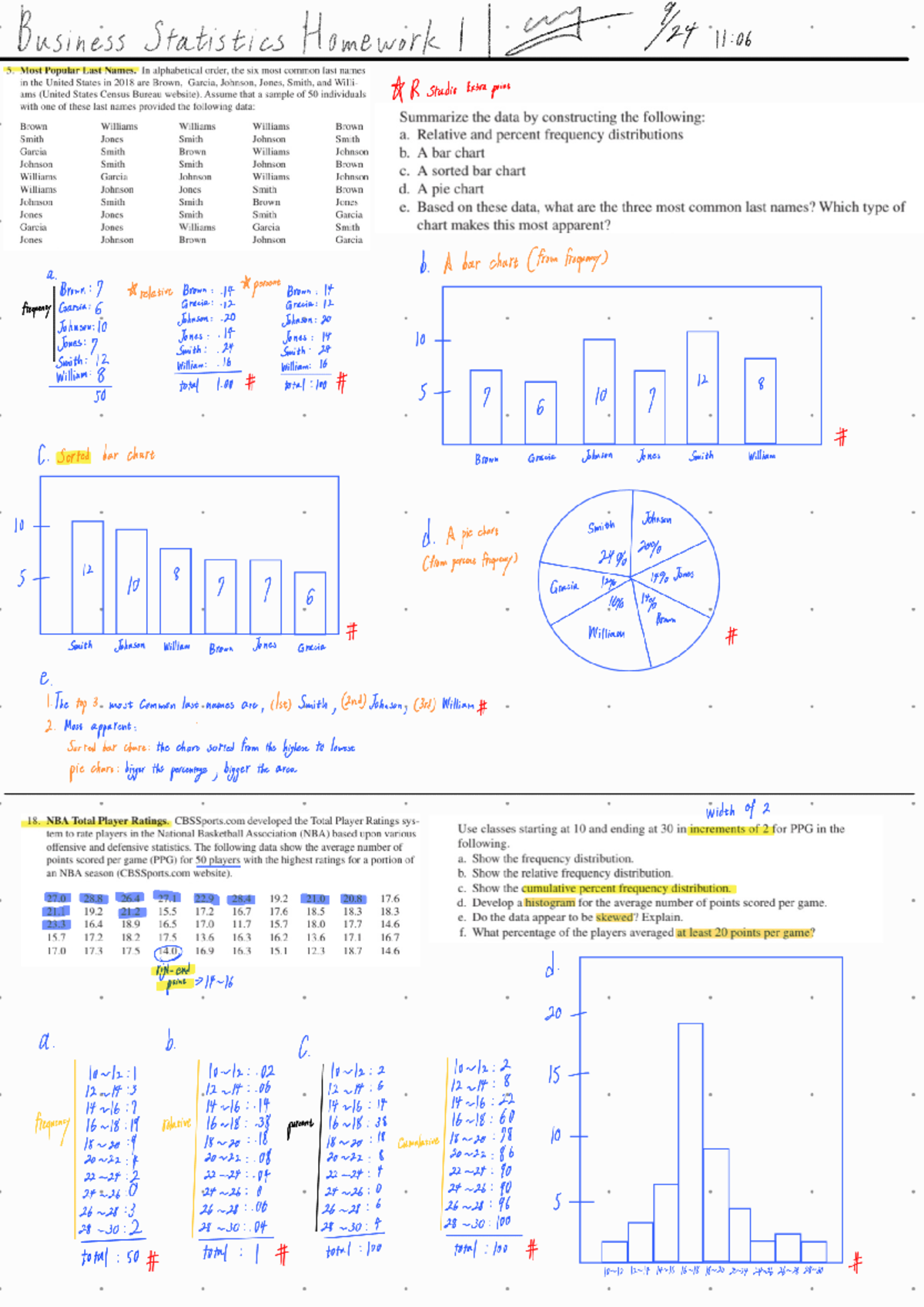 Homework 1 Handwritten - Business Statistics Homework my 11:06 Most ...