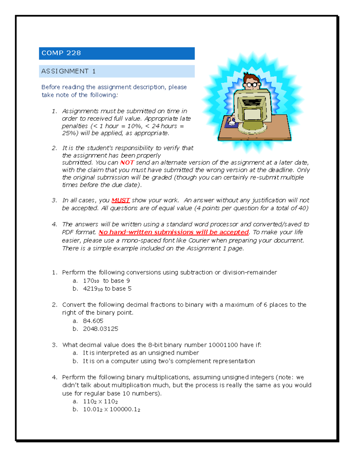 A1 - Assignment 1 - tod - COMP 22 8 ASSIGNMENT 1 Before reading the ...