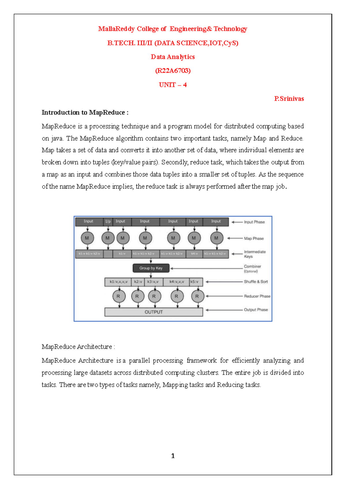 B.TECH (DATA SCIENCE, IOT, CyS) Data Analytics (R22A6703) Unit 4 Notes ...