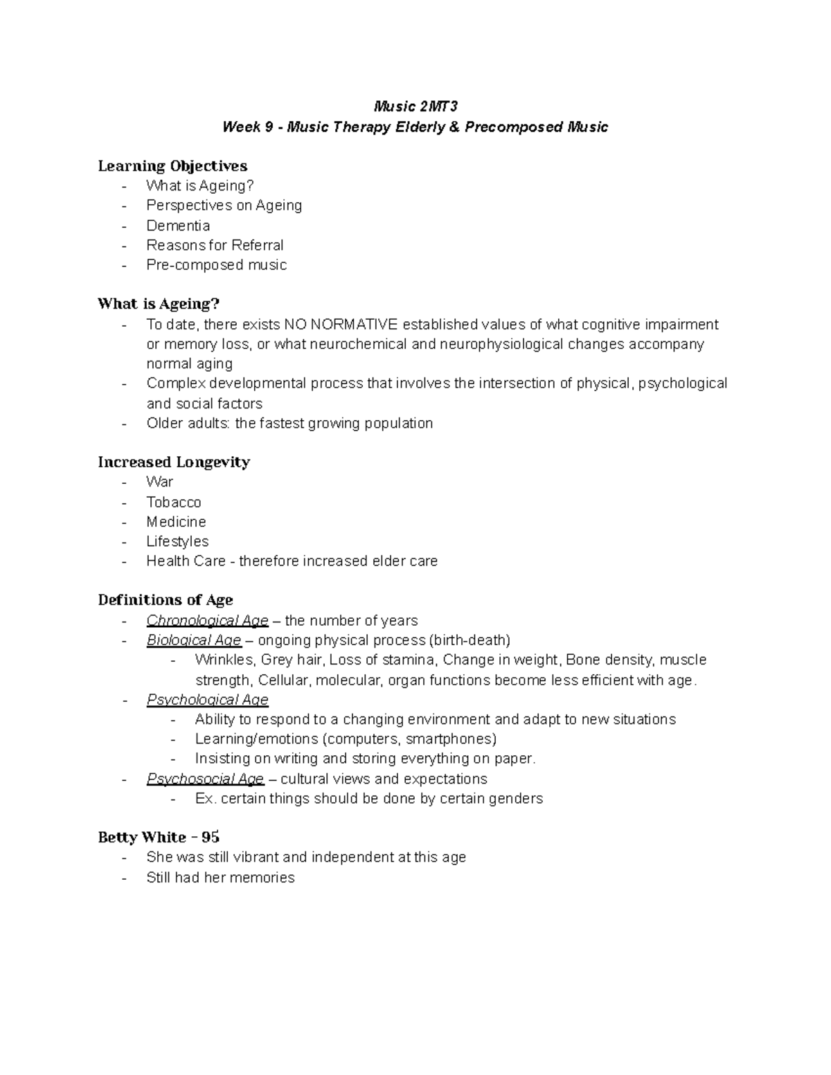 Week 9 Lecture Notes - Music 2MT Week 9 - Music Therapy Elderly ...