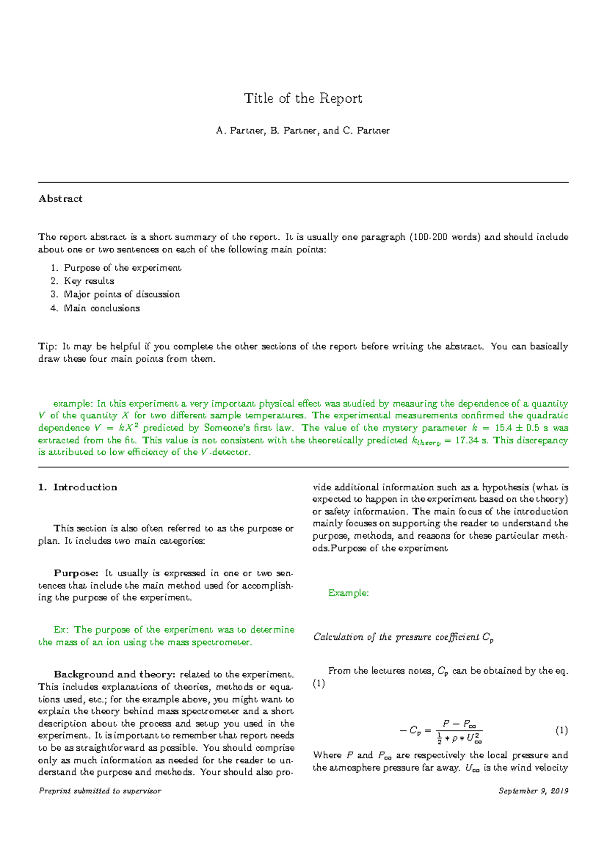 Physics 103 Lab Report Format - Title of the Report A. Partner, B ...