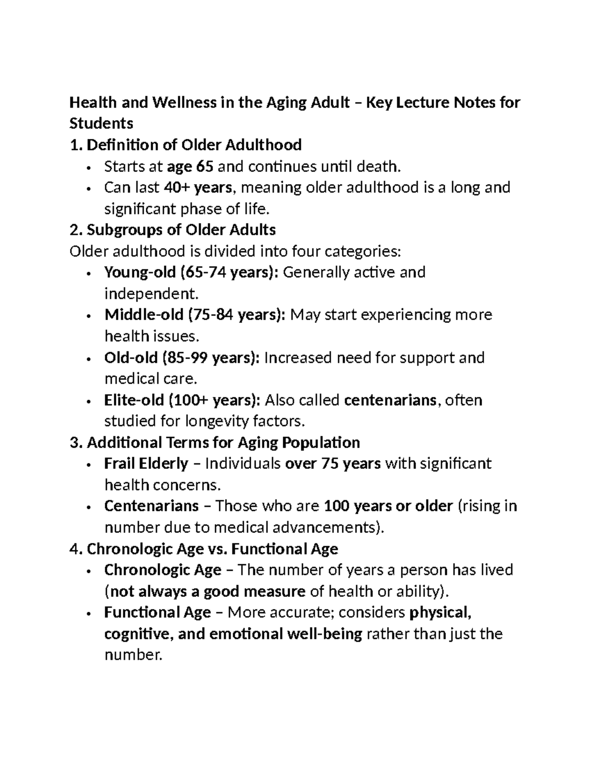 Health and Wellness in Aging Adults: Key Lecture Notes for Students ...