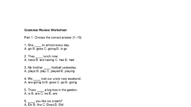 Grammar Review Worksheet Part 1: Answer Key & Exercises - Studocu