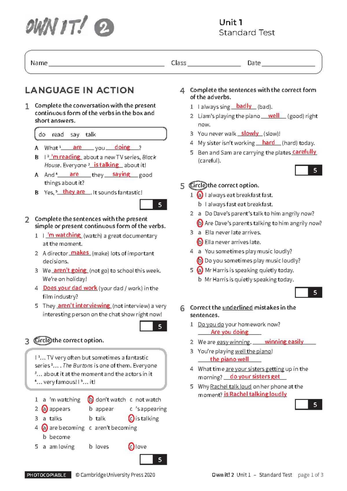 Unit 1 Standard Test (LANGUAGE IN ACTION 4) with Answers - Studocu