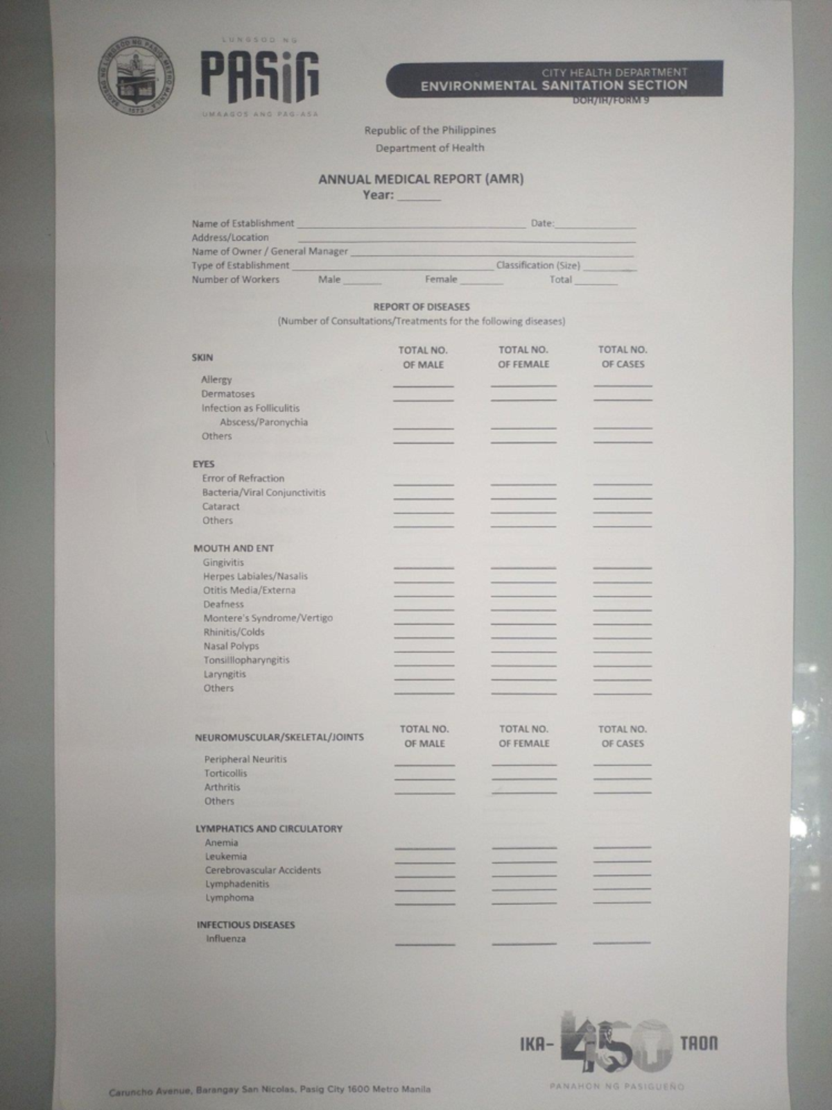 Annual Medical Report (AMR) - Environmental Sanitation Section 1573 ...