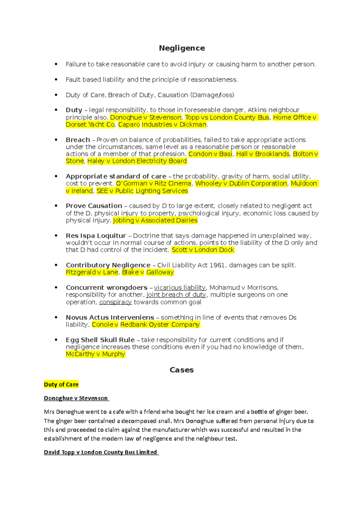 LA4005 Negligence Law: Key Cases and Principles Explained - Studocu
