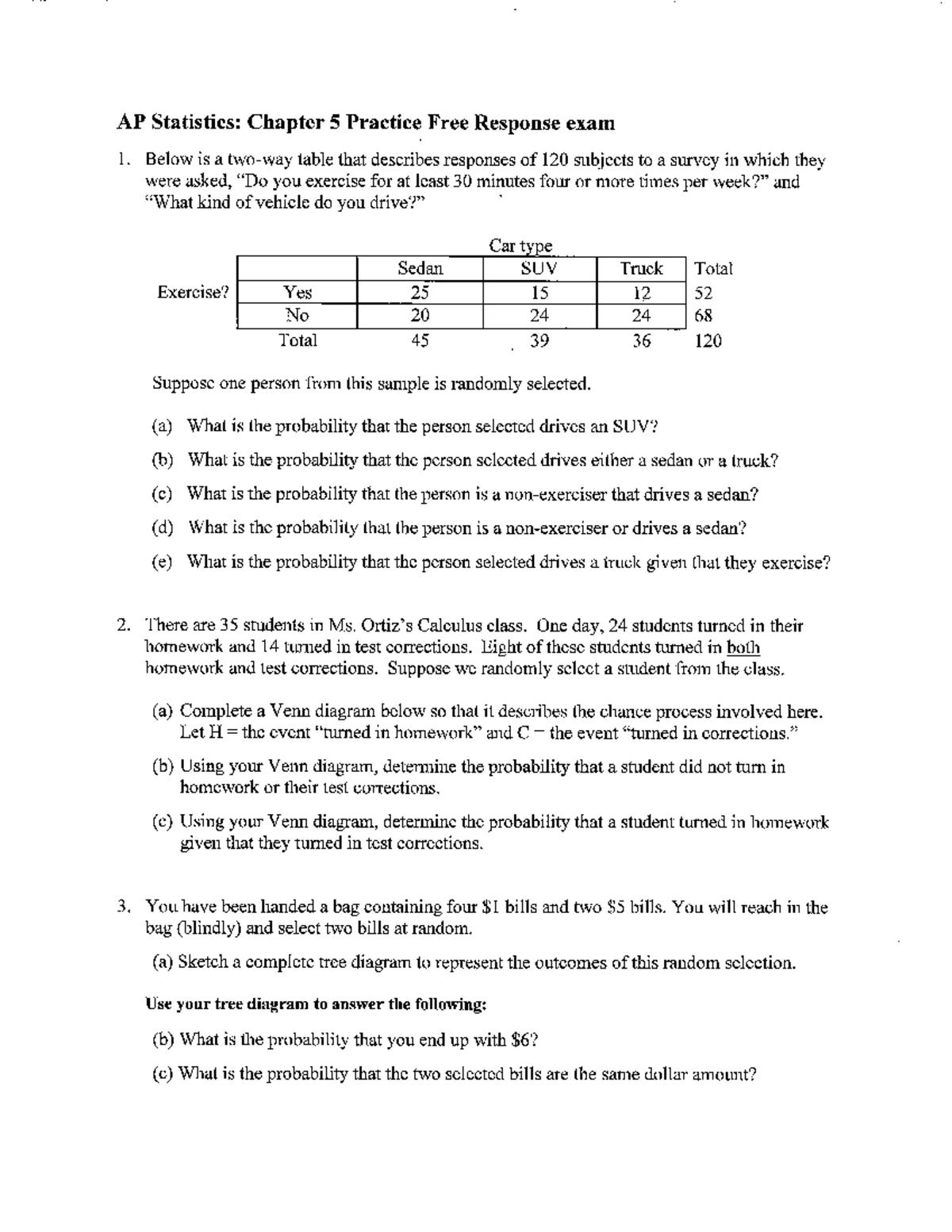 APSTAT 4 Unit 4 Practice Test: Probability Concepts and Questions - Studocu