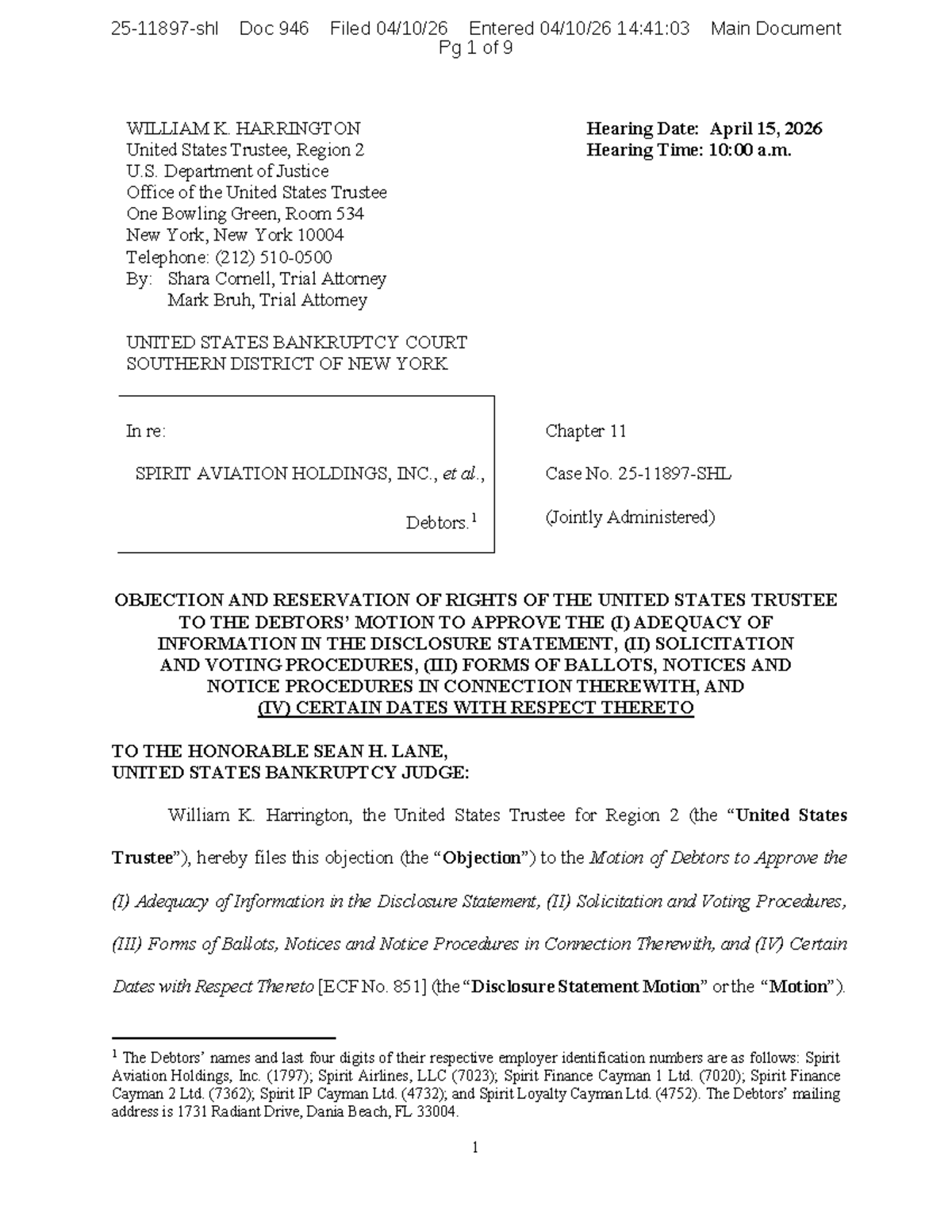 NYSB 25-11897 946 - Objection to Disclosure Statement Motion - Studocu